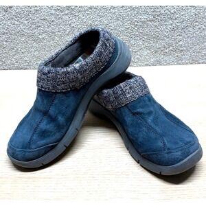 Dansko Slip On Clogs Shoes Suede Knit Trim Blue Womens Size 37